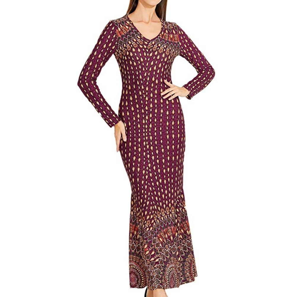 NWT Peacock Mermaid Long Sleeve Maxi Dress